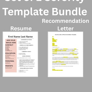 Conjunto de 2 plantillas para hermandades, plantilla de carta de recomendación para hermandades, plantilla de currículum para hermandades, currículum editable, conjunto de plantillas
