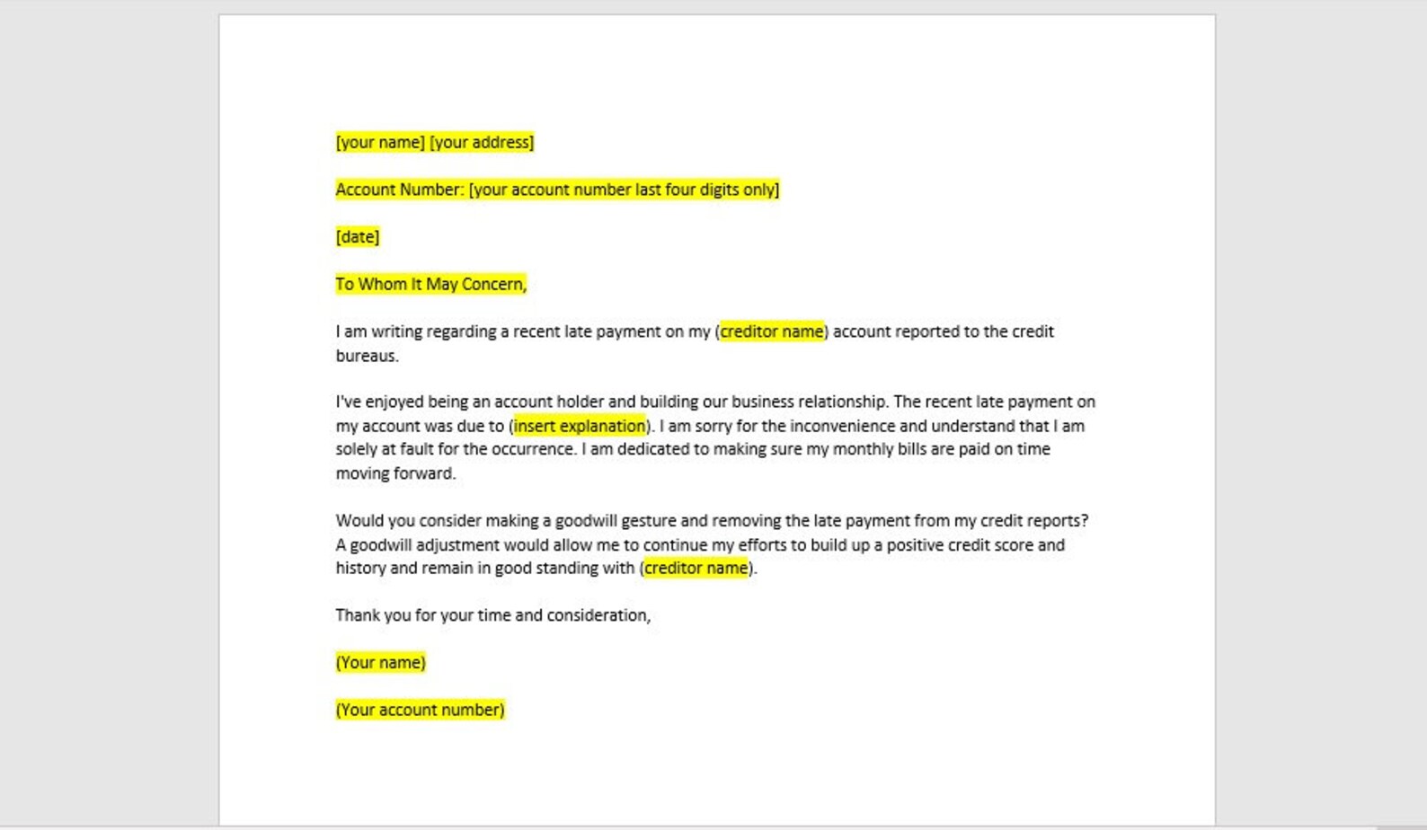 Credit Card Goodwill Letter Template, Credit Card Goodwill Letter