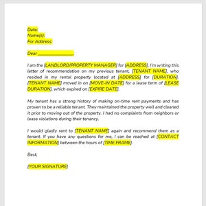 Plantilla de carta de recomendación del propietario, Carta de recomendación del propietario, Recomendación del propietario, Carta simple, Plantilla de Word
