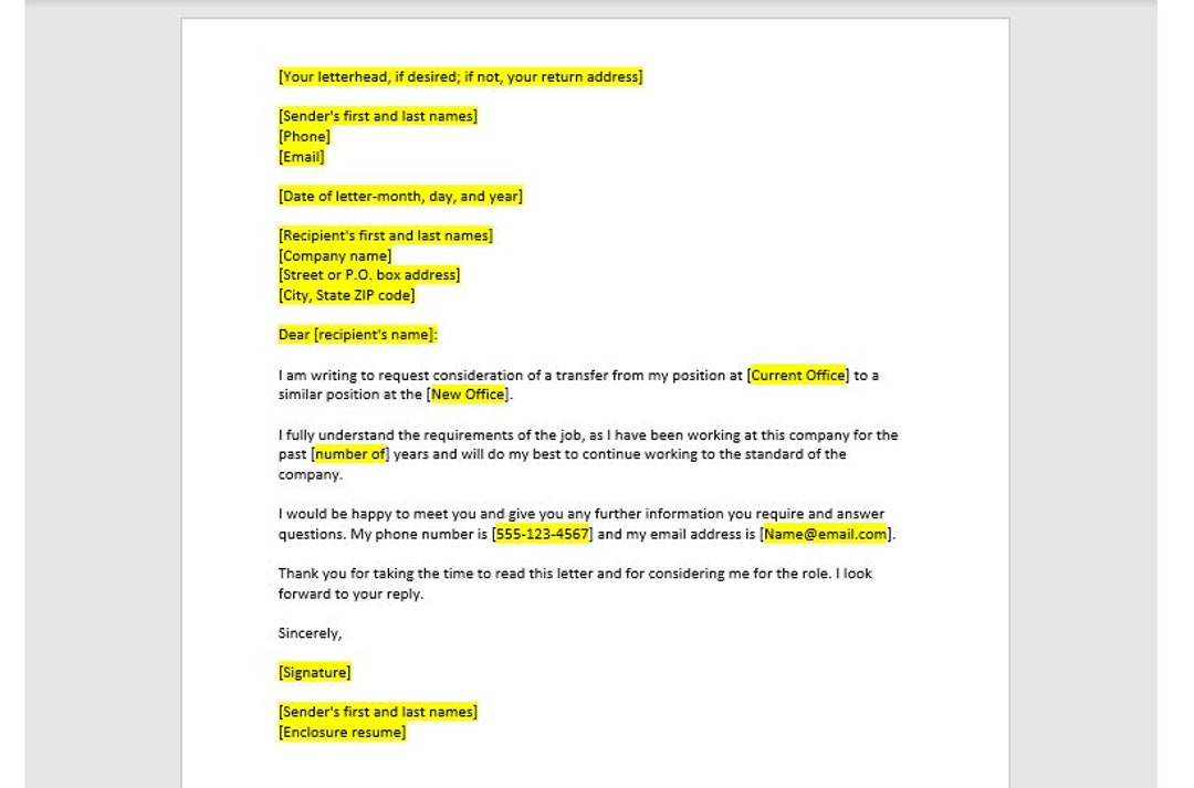 Transfer Request Letter Template Transfer Request Letter Transfer 