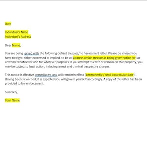 Plantilla editable de carta de orden de no intrusión, orden de no intrusión, carta de orden de intrusión, plantilla simple, plantilla de Word