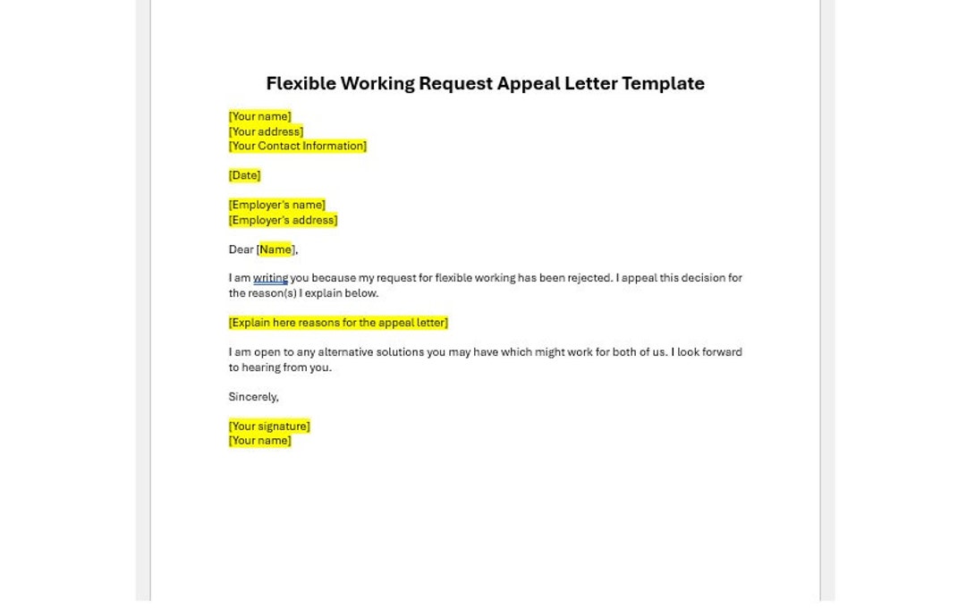 Flexible Working Request Appeal Letter Template, Appeal Letter for ...