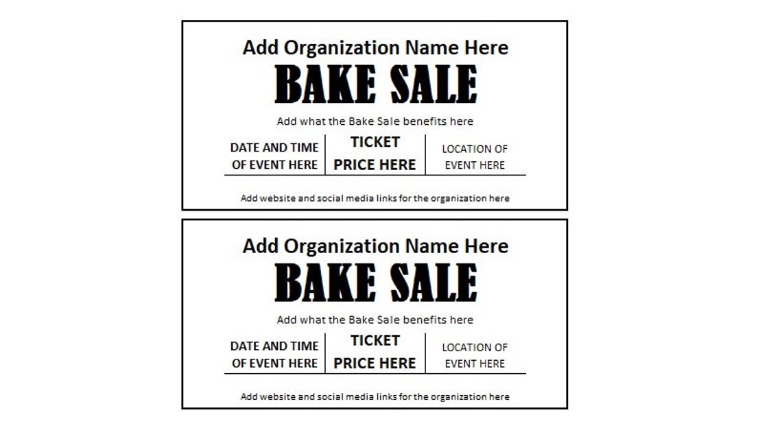 Bake Sale Ticket, Bake Sale Fundraiser Ticket, Bake Sale Ticket ...