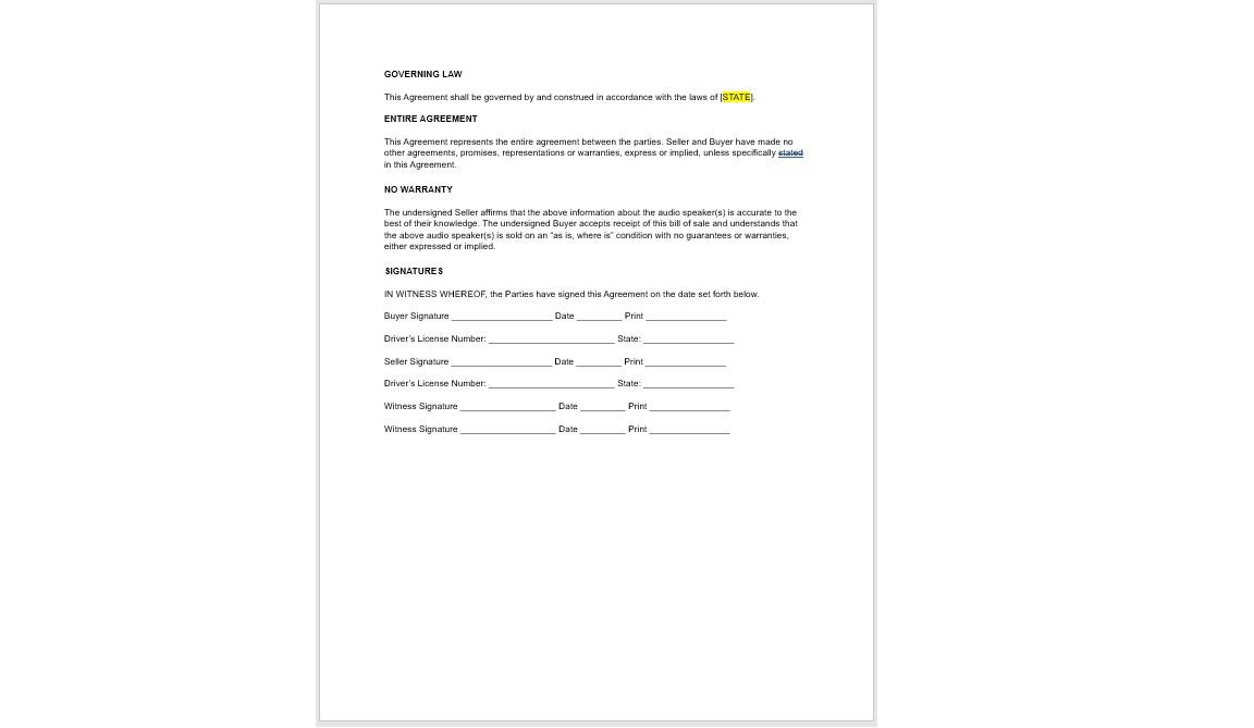 Editable Kayak Bill of Sale Template, Editable Bill of Sale, Bill of