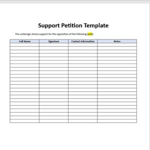 Editable Support Petition, Support Petition Template, Petition Template, Word Template, Editable Template, Word Format