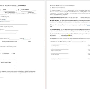 Contrato de alquiler de tienda de campaña editable, plantilla de contrato de alquiler de tienda, contrato de alquiler de tienda, contrato de alquiler de tienda