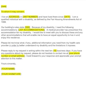 Letter to Request Angemessene Unterkunft Vorlage, Brief auf Anfrage angemessene Unterkunft, einfache Buchstaben, Word Vorlage