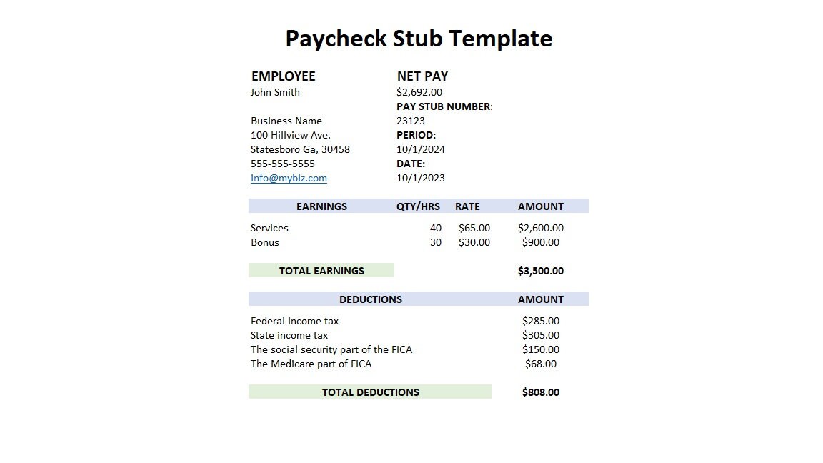Excel pay stub templates