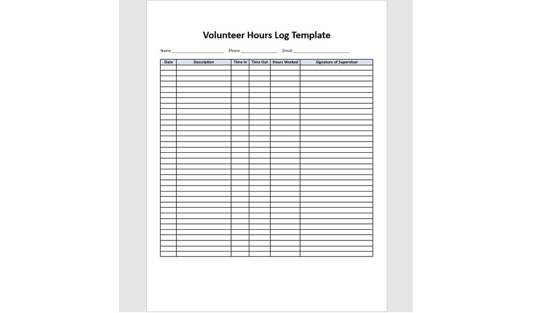 volunteer-hours-log-template-hours-log-hours-log-template-volunteer-hours-log-simple-template-word-template-etsy