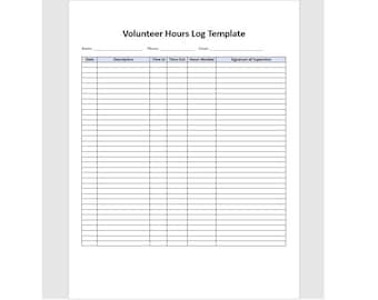 Volunteer Hours Log Template, Hours Log, Hours Log Template, Volunteer Hours Log, Simple Template, Word Template
