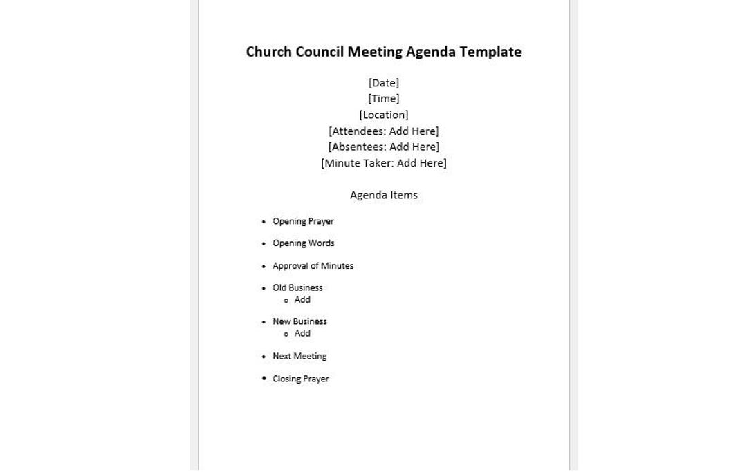 Editable Church Council Meeting Agenda Template, Meeting Template