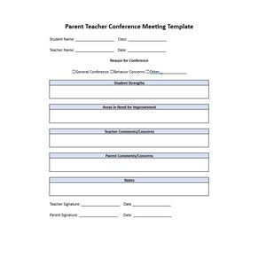 Editable Parent Teacher Conference Meeting Template, Parent Teacher Conference Meeting, Parent Teacher Conference, Teacher Resource