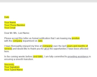 Resignation Letter Template, Resignation Letter, Resignation Template, Resignation Letter Template, Word Template, Simple Letter