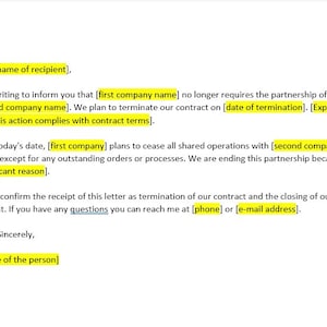 Aviso de terminación del contrato Carta, contrato de terminación Plantilla de carta, terminación del contrato, Plantilla de Word, Carta simple