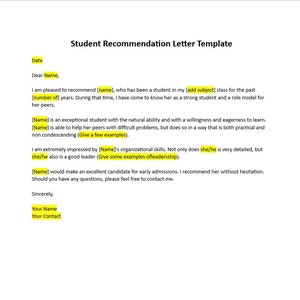 Carta de recomendación de estudiantes, Plantilla de carta de recomendación de estudiantes, Carta de recomendación, Plantilla de carta de recomendación, Plantilla de Word
