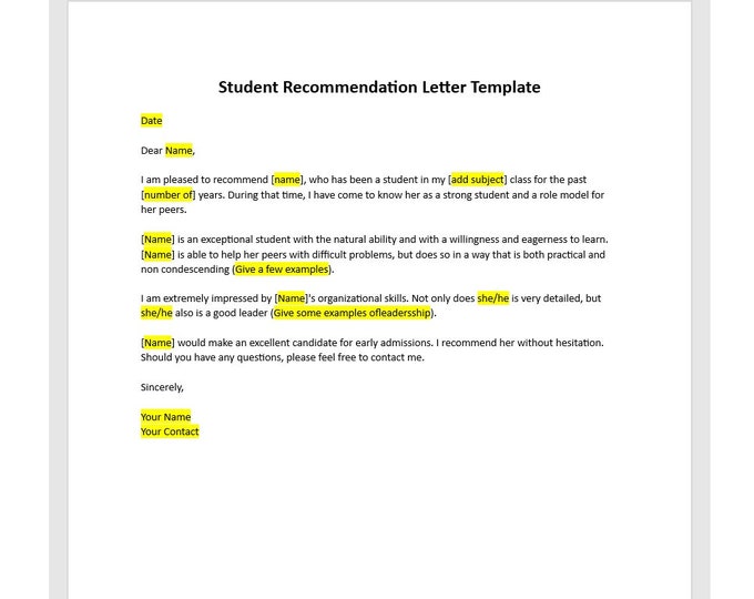 Letter of Recommendation for a High School Student, College Admission ...