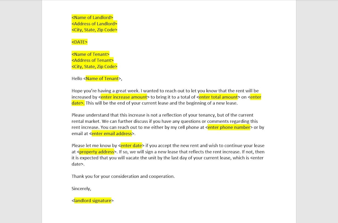 Landlord Rent Increase Letter Template, Rent Increase Letter, Rent