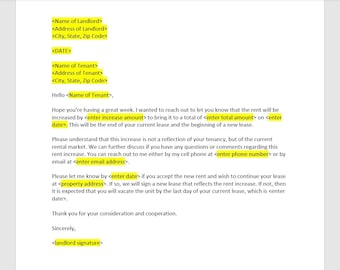 Landlord Rent Increase Letter Template, Rent Increase Letter, Rent Increase Template, Rent Increase Letter, Word Template