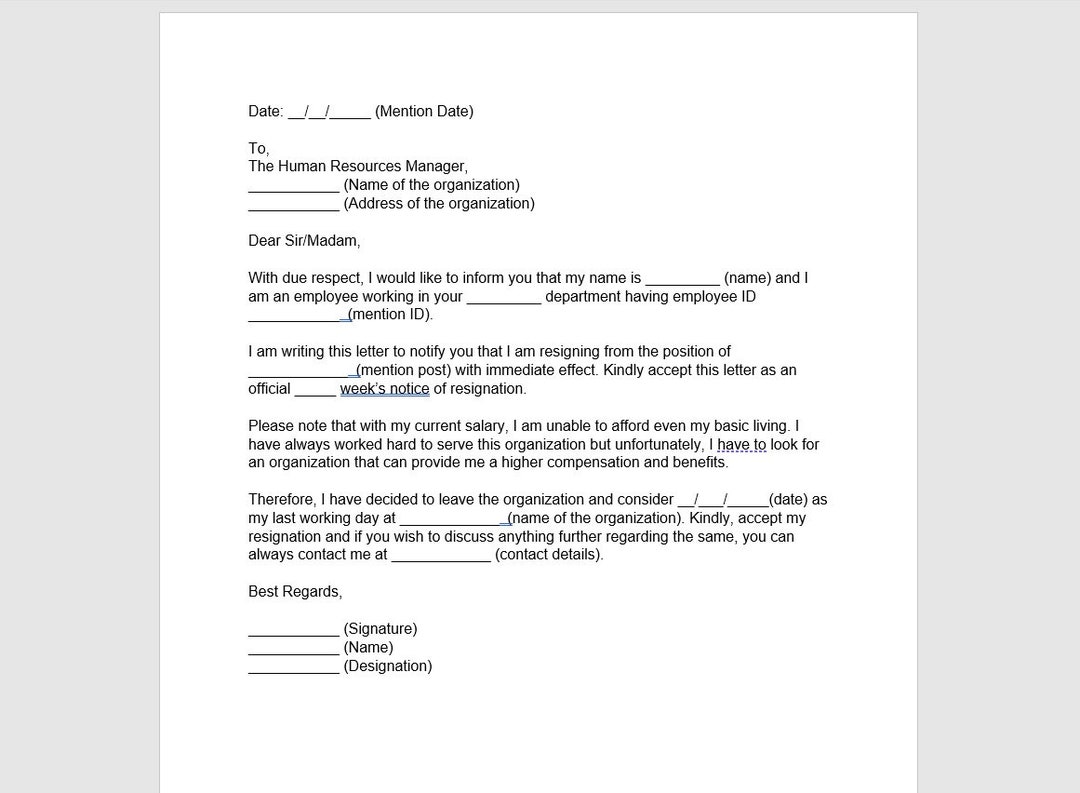 Low Salary Resignation Letter Template Resignation Letter Resignation 