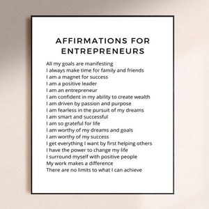 Affirmations For Entrepreneurs, Motivational Print, Inspirational Print, Business Motivation, Entrepreneur Gift, Home Office Decor
