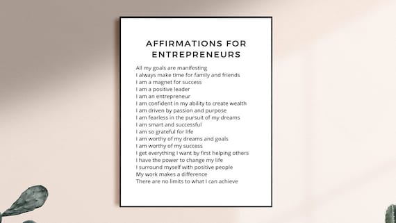 Affirmations For Entrepreneurs, Motivational Print, Inspirational Print, Business Motivation, Entrepreneur Gift, Home Office Decor