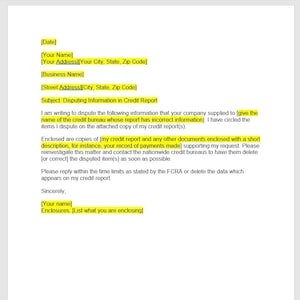 Modelo de carta de disputa de relatório de crédito, carta de disputa de relatório de crédito, modelo de disputa de relatório de crédito, modelo do Word, carta simples