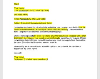 Credit Report Dispute Letter Template, Credit Report Dispute Letter, Credit Report Dispute Template, Word Template, Simple Letter