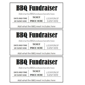 Fundraiser Ticket, BBQ Fundraiser Ticket, BBQ Fundraiser Ticket Printables, BBQ Fundraiser Template Printable, Ticket Template