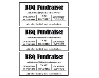 Fundraiser Ticket, BBQ Fundraiser Ticket, BBQ Fundraiser Ticket Printables, BBQ Fundraiser Template Printable, Ticket Template