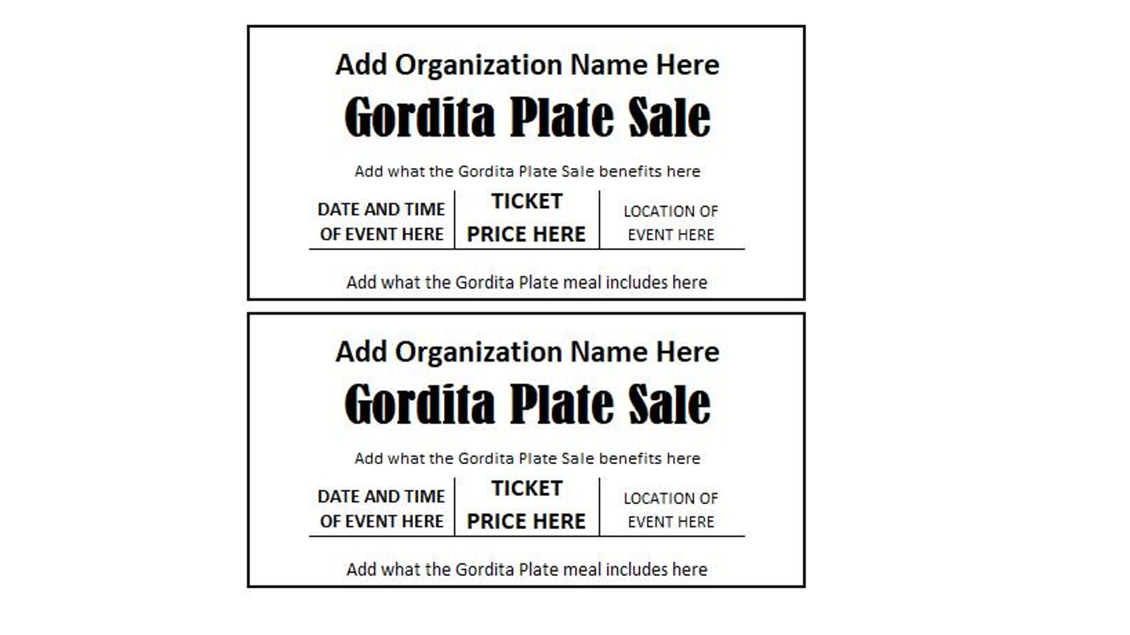 Editable Gordita Plate Sale Ticket, Gordita Plate Sale Fundraiser ...