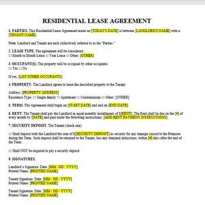 Residential Lease Agreement, Residential Lease Agreement Template, Lease Agreement, Lease Agreement Template, Editable Lease Agreement