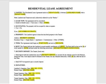 House Rent Contract Example Uk Residential Lease Agreement Template Editable Instant - Etsy UK