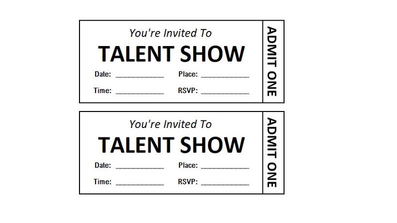 Editable Talent Show Event Ticket, Talent Show Ticket Printables ...