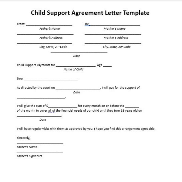 Child Support Agreement Letter, Child Support Agreement Letter Template, Child Support Letter, Word Template, Simple Letter