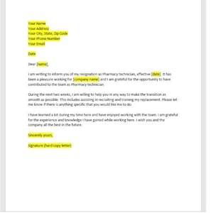 Carta de renuncia de técnico de farmacia, carta de técnico de farmacia, plantilla de técnico de farmacia, plantilla de carta de técnico de farmacia, plantilla de Word