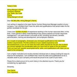 Senior Human Resources Manager  Cover Letter, Cover Letter Template, Editable Cover Letter, Cover Letter Template, Word Template