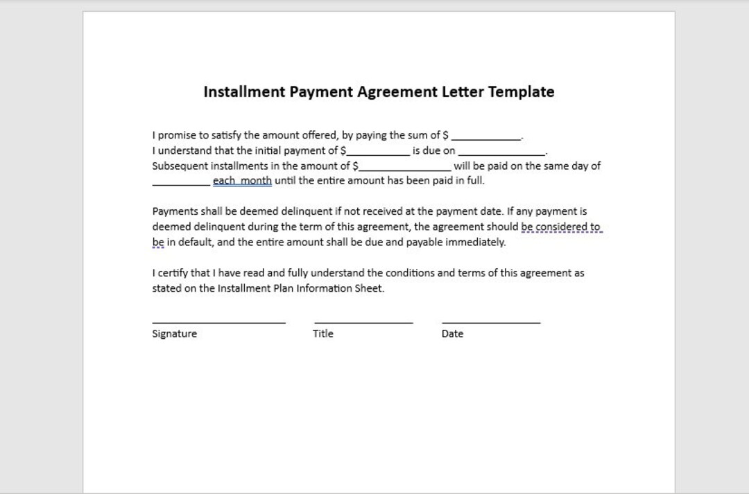 Editable Installment Payment Template Payment Agreement Letter Editable Installment Payment Template Payment Agreement Letter