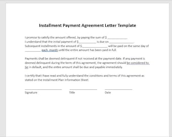 Editable Installment Payment Template, Payment Agreement Letter, Payment Agreement Template, Agreement Letter, Letter Template, Template