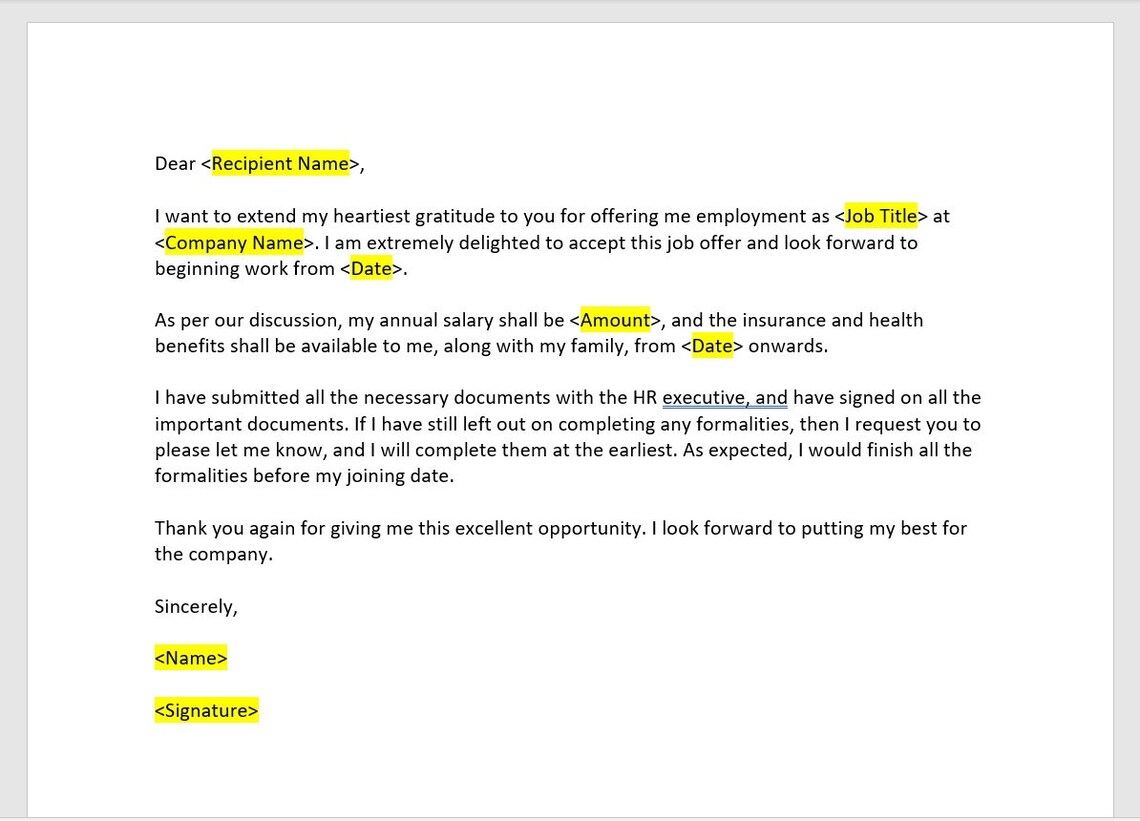Job Offer Acceptance Letter, Job Offer Acceptance Template Letter, Job