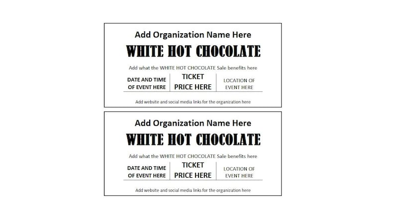 White Hot Chocolate Sale Ticket, White Hot Chocolate Sale Fundraiser ...