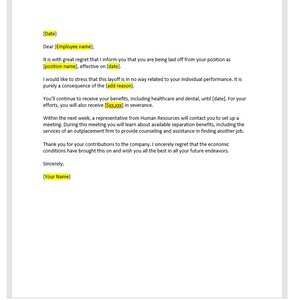 Plantilla de carta editable, plantilla de carta de despido, carta de reducción de personal, plantilla de despido, plantilla de carta de despido, plantilla