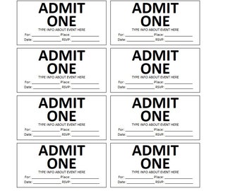 Printable Admission Ticket, Admission Ticket Template, Admit Ticket Template, Printable Ticket Template