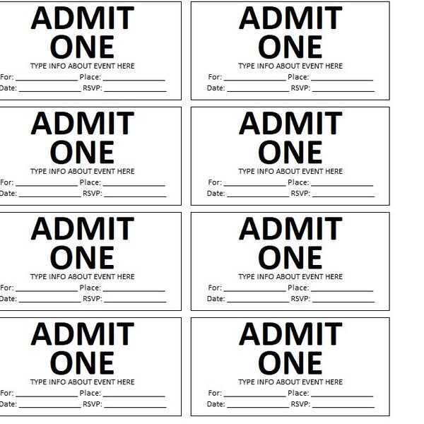 Printable Admission Ticket, Admission Ticket Template, Admit Ticket Template, Printable Ticket Template