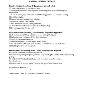 Plantilla de lista de verificación de solicitud de alquiler, Lista de verificación de solicitud de alquiler, Plantilla de solicitud de alquiler, Aplicación de alquiler simple, Plantilla de Word