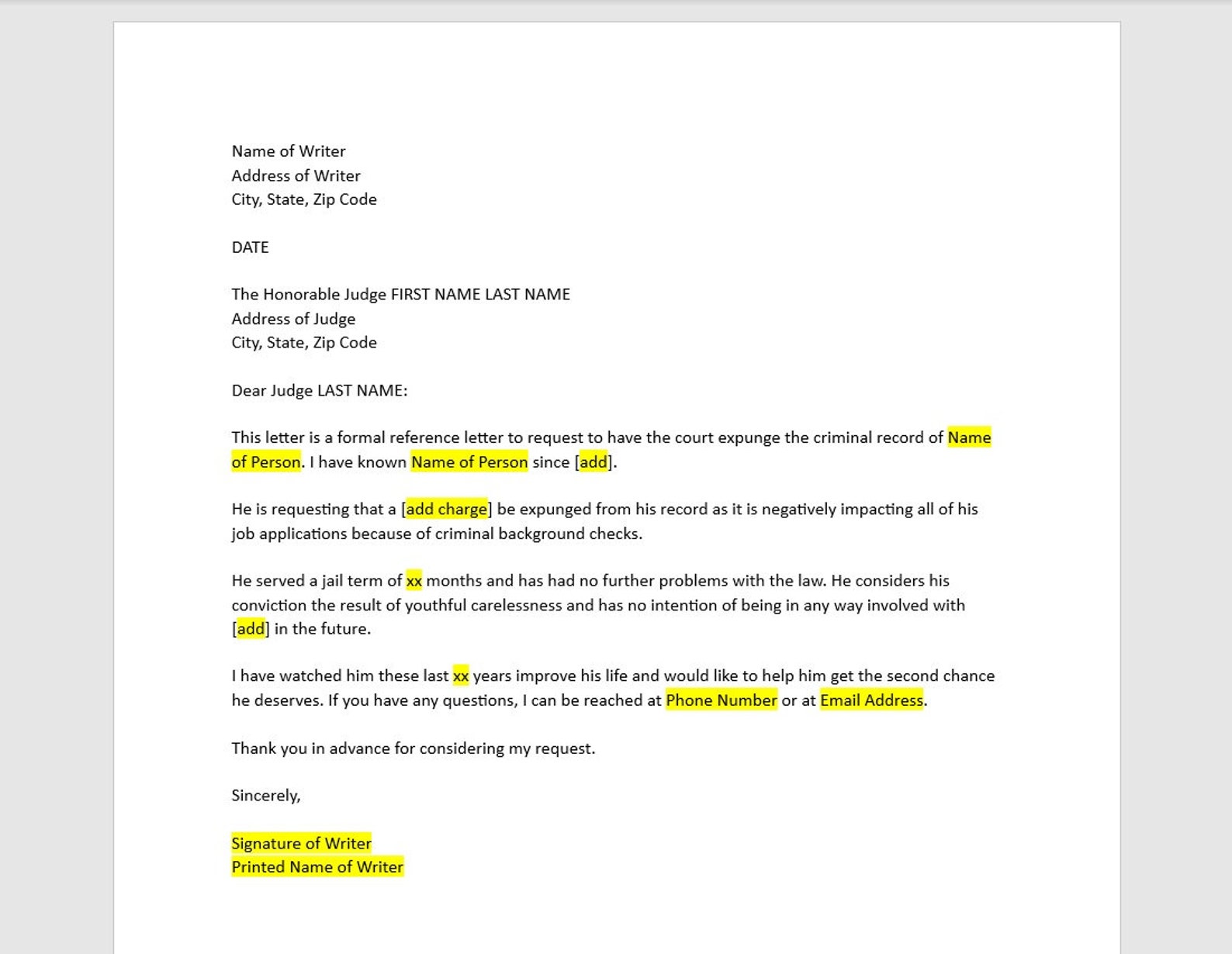 Sample Expungement Letter To Judge family-member-character-letter-for-court-sample-pdf-word-character