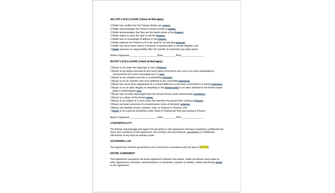 Editable Firearm Bill of Sale Template, Editable Bill of Sale, Bill of