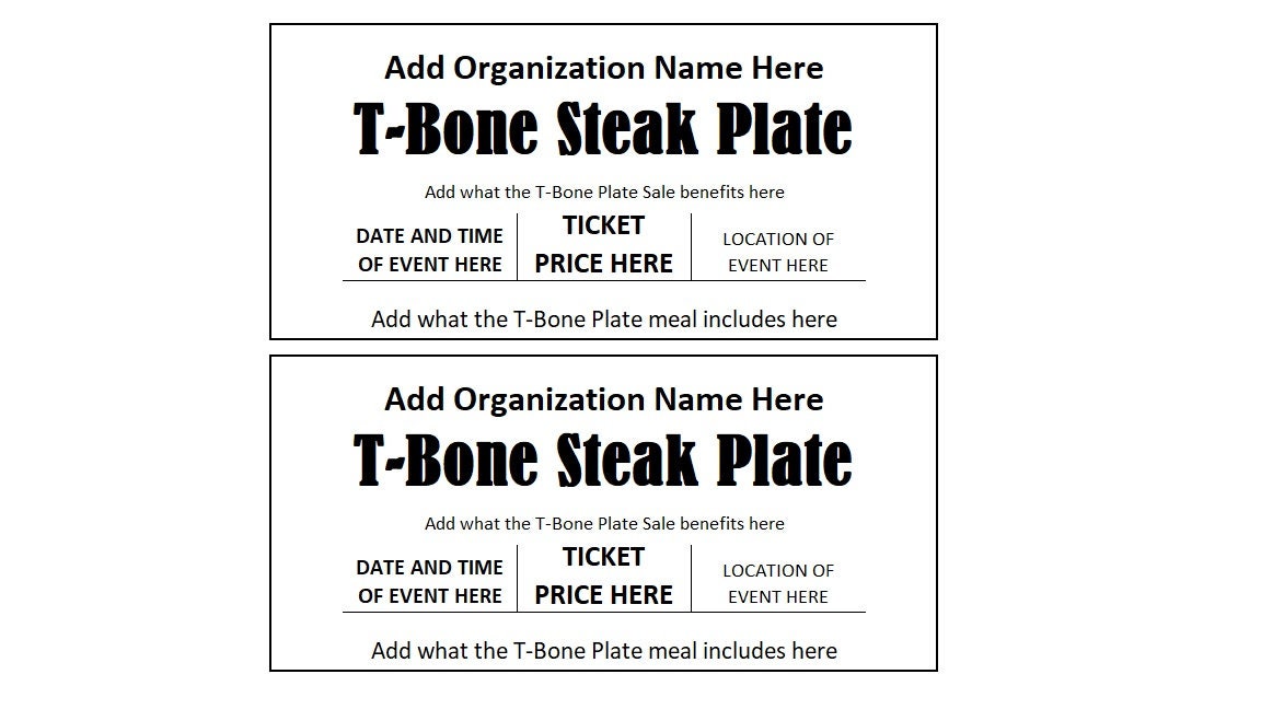 T-bone Steak Plate Sale Ticket, T-boneplate Sale Fundraiser Ticket, T-bone Plate  Sale Ticket Printables, Ticket Template Printable, Template - Etsy