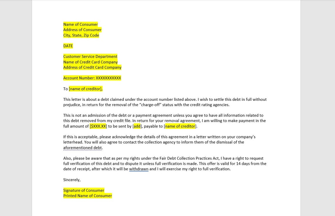 Remove Charge off Letter Template, Charge off Letter, Charge off