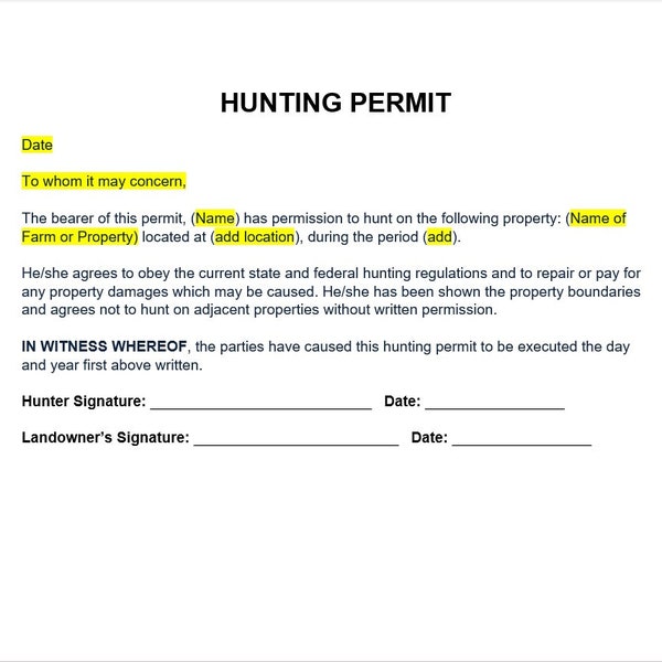 Hunting Permit Etsy