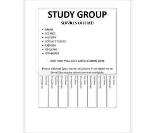 Editable Study Group Tear-off Flyer, Tear-off Flyer Template, Study Group Advertisement, Advertisement Flyer, Flyer Template, Template Ad